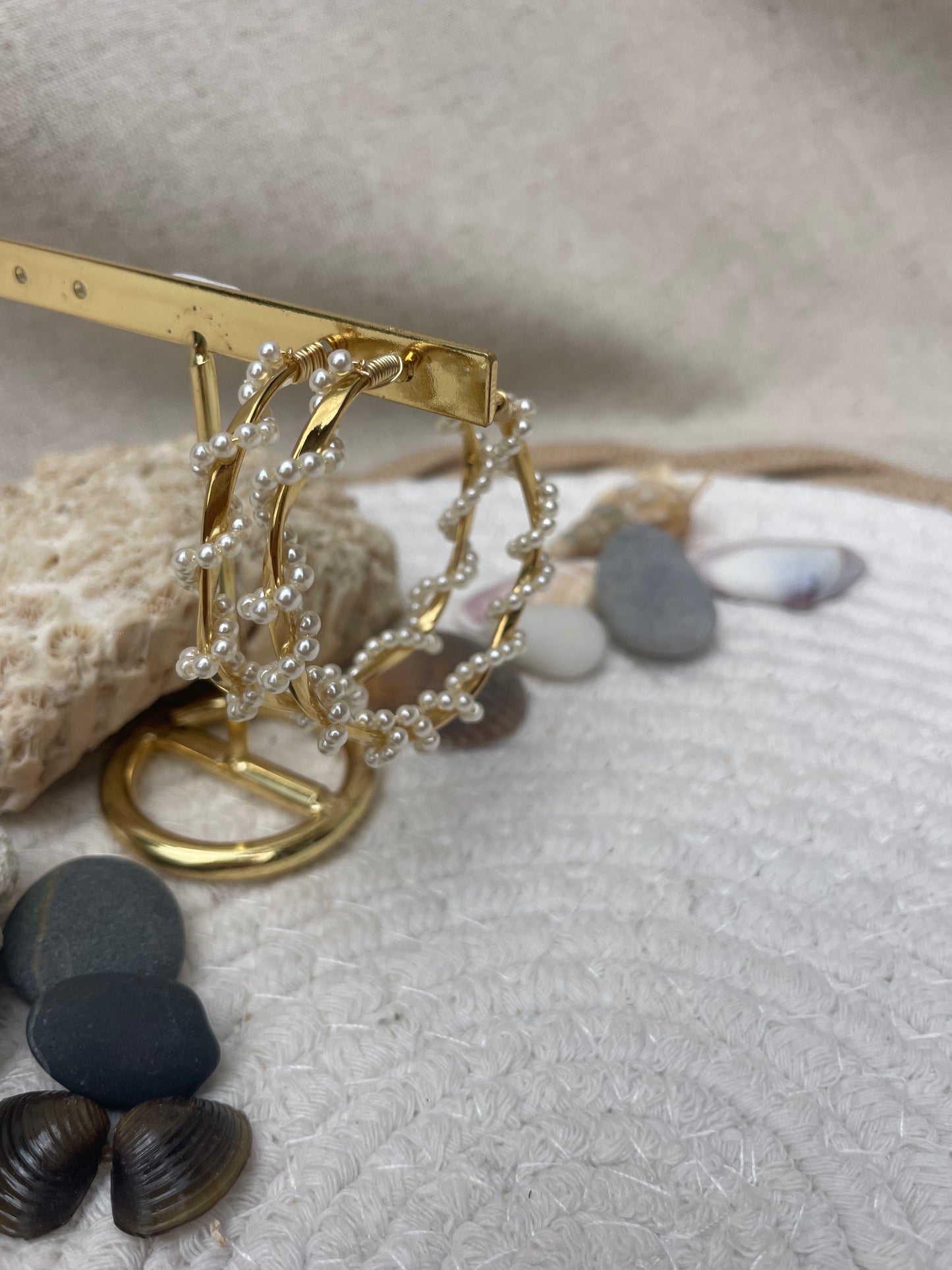 Boucle d'Oreille Créole Perlée
